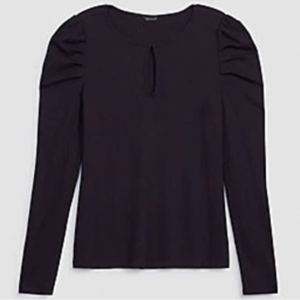 NWT Ann Taylor Black Puff Shoulder Ribbed Keyhole Top Size XS